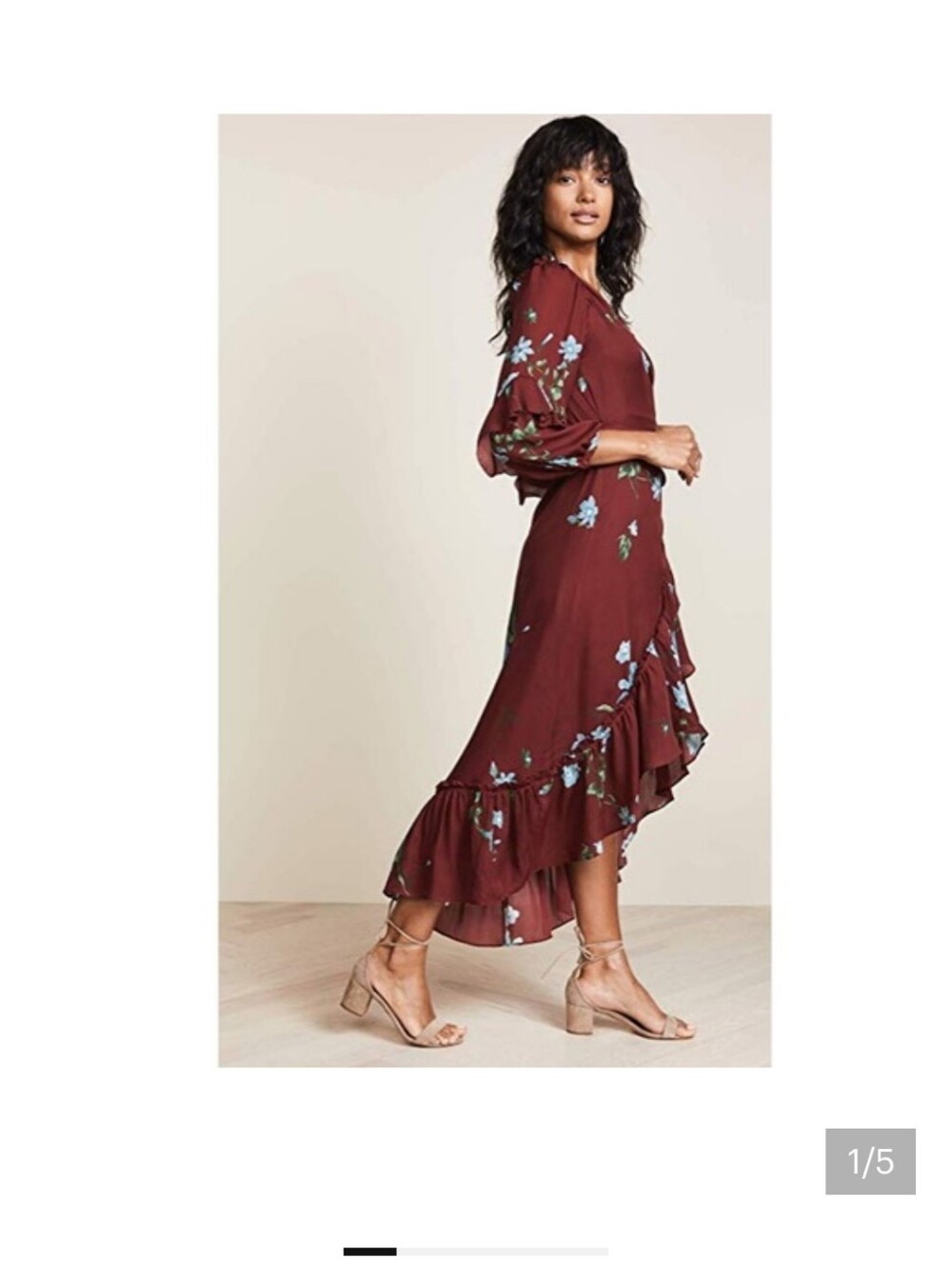 Jolie Floral Ruffle Wrap Midi Dress - Burgundy